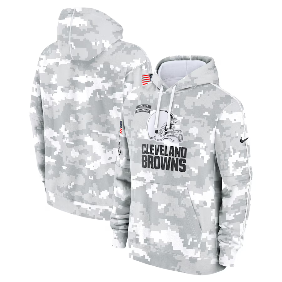 Men's Cleveland Browns Arctic Camo 2024 Salute to Service Club Fleece Pullover Hoodie1 football jersey product view 1