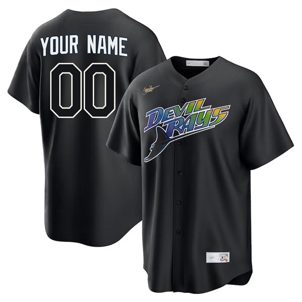 Custom Tampa Bay Rays Devil Rays Jersey - Black baseball jersey product view 1