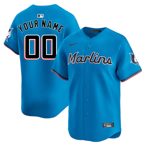 Custom Miami Marlins Alternate Limited Jersey - Blue baseball jersey product view 1