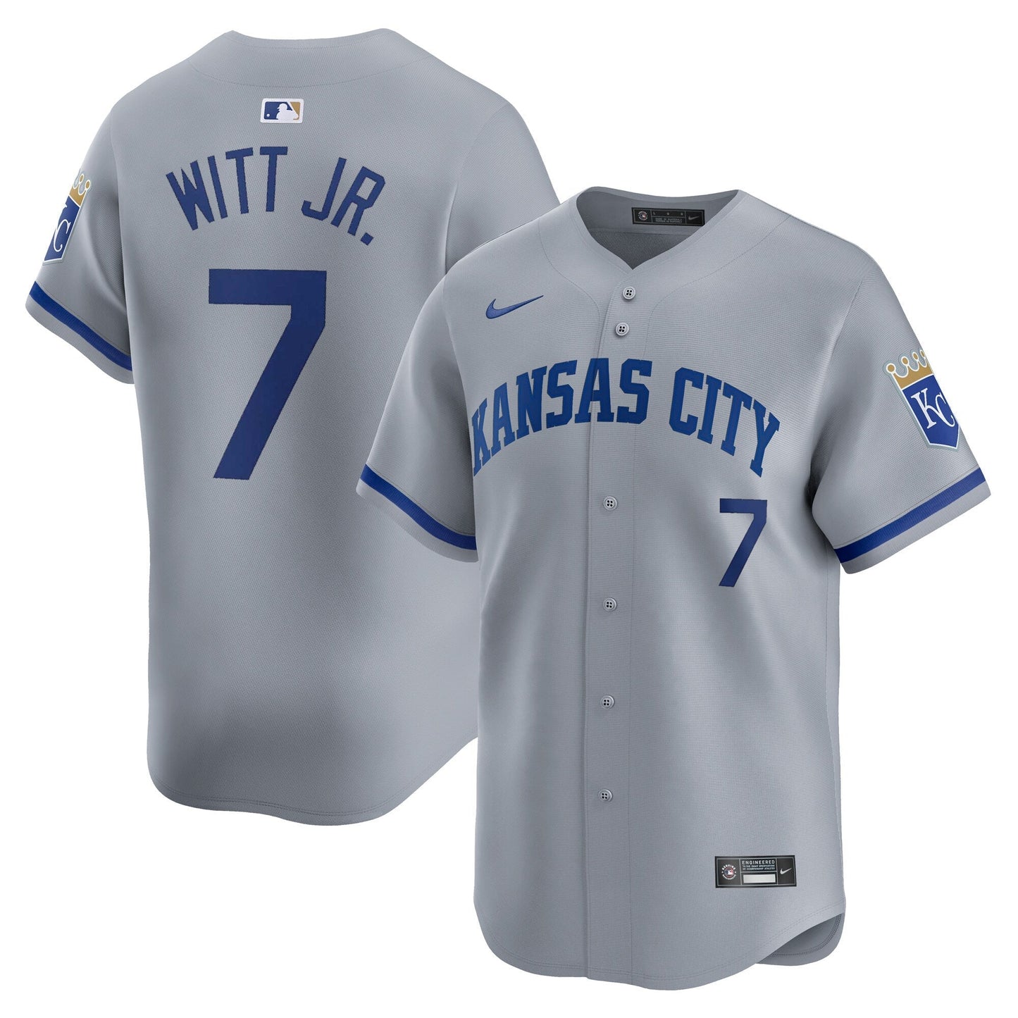 Bobby Witt Jr Kansas City Royals Road Jersey - Gray baseball jersey product view 1