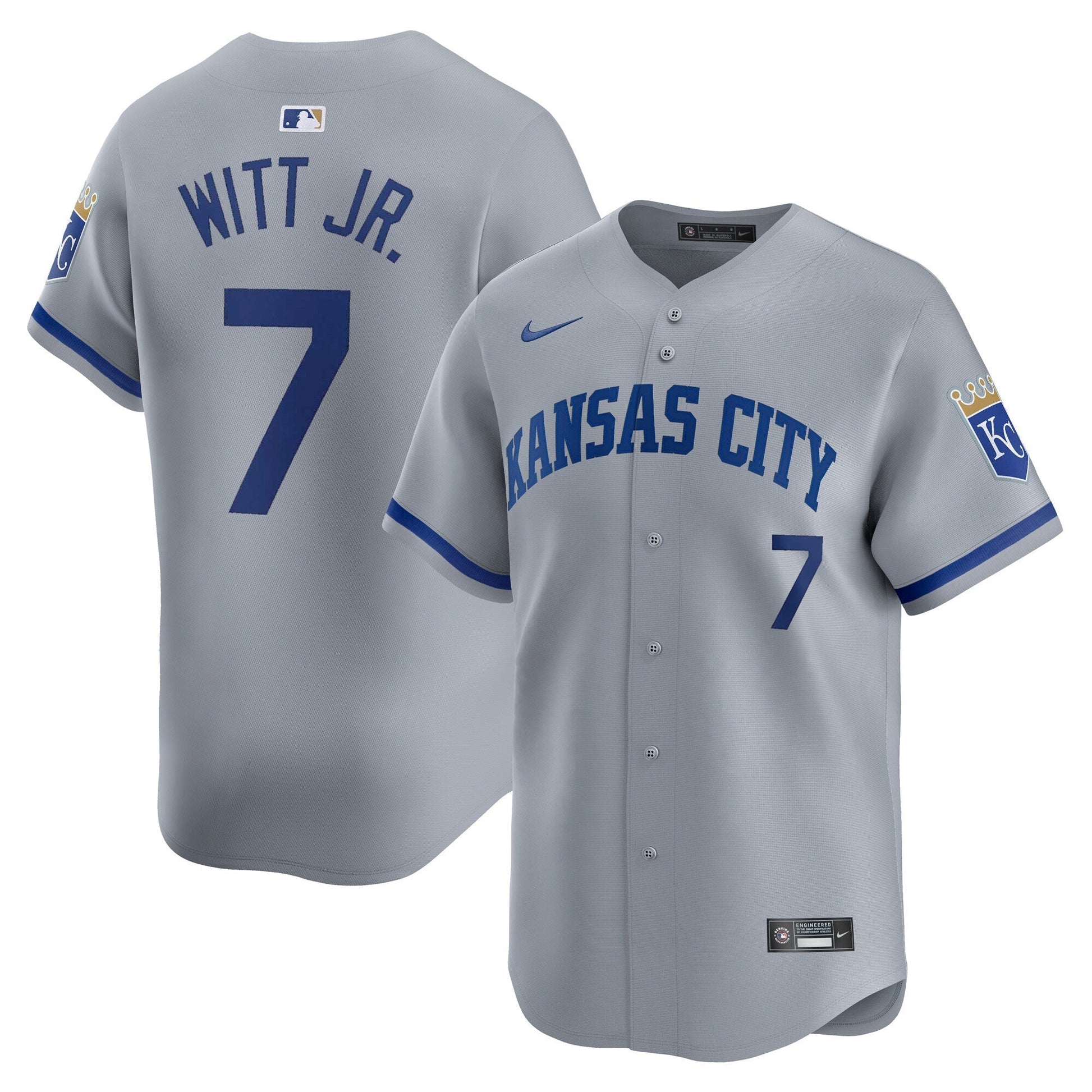 Bobby Witt Jr Kansas City Royals Road Jersey - Gray baseball jersey product view 1