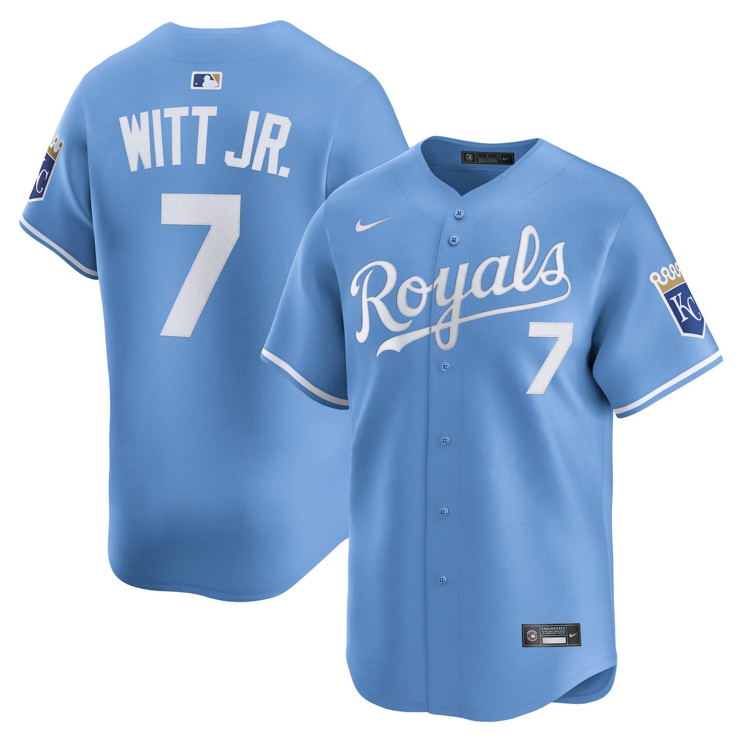Bobby Witt Jr Kansas City Royals Alternate Jersey - Light Blue baseball jersey product view 1