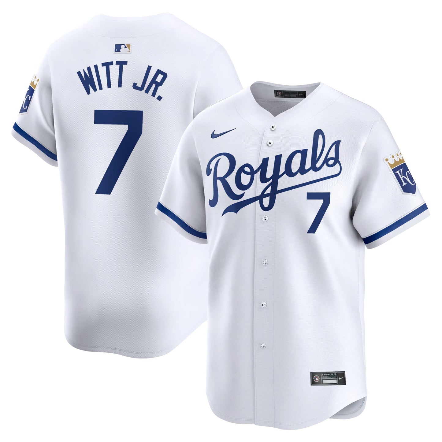 Bobby Witt Jr Kansas City Royals Home Jersey - White baseball jersey product view 1