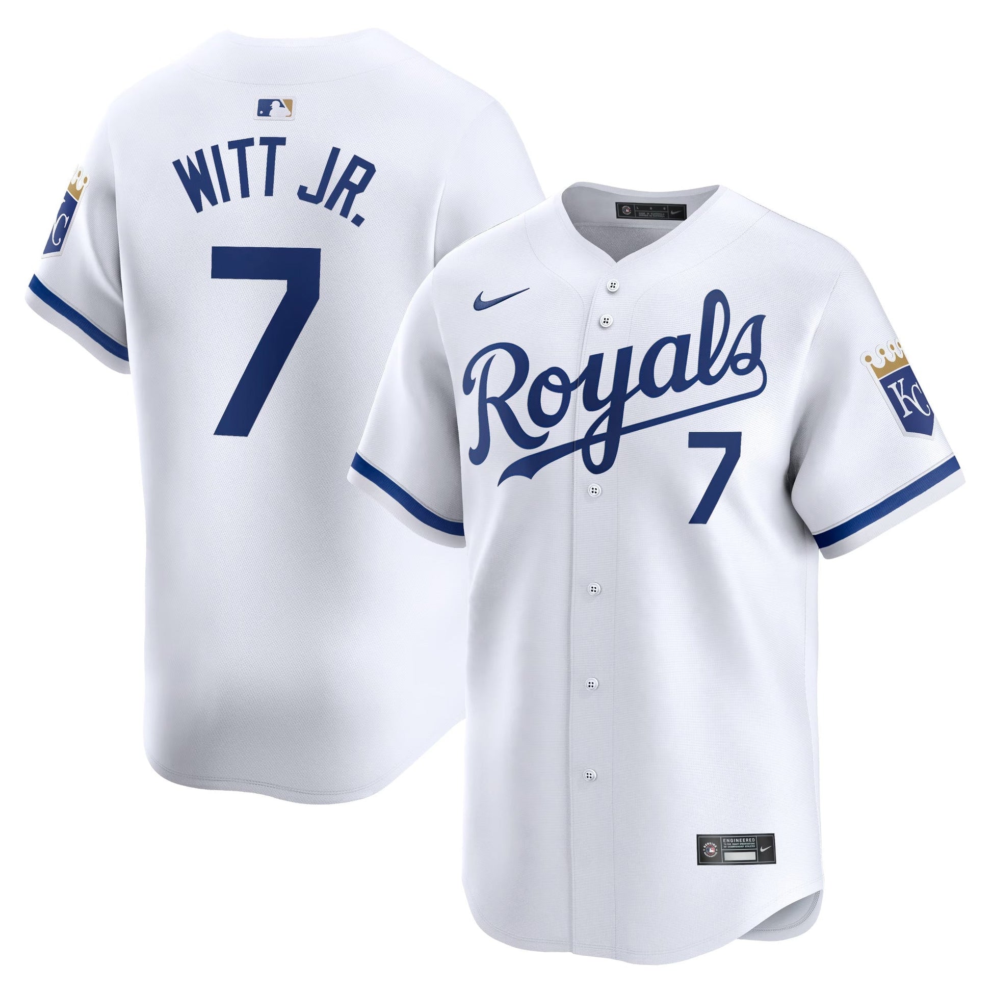Bobby Witt Jr Kansas City Royals Home Jersey - White baseball jersey product view 1