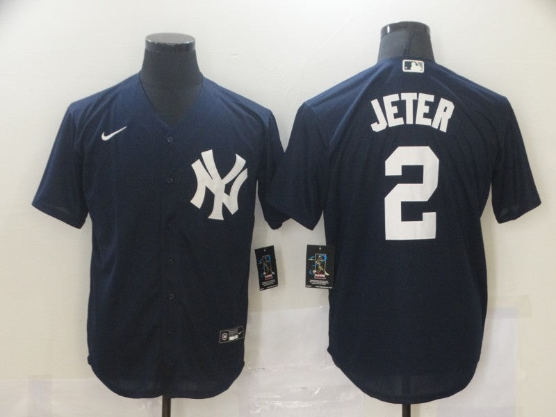 Men's New York Yankees Derek Jeter #2 Navy Replica Baseball Jersey1 baseball jersey product view 1