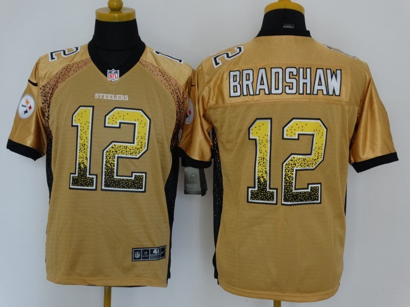 Men's Pittsburgh Steelers Terry Bradshaw #12 Gold Player Game Jersey1 football jersey product view 1