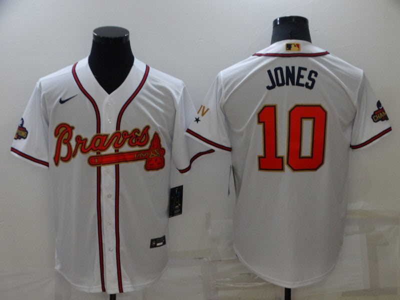 Men's Atlanta Braves Chipper Jones #10 White Replica Jersey1 baseball jersey product view 1