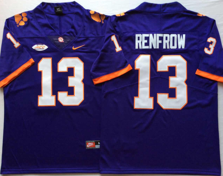 Men's Clemson Tigers Hunter Renfrow #13 Purple Game Jersey sports jersey product view 1