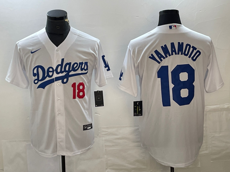 Men's Los Angeles Dodgers Yoshinobu Yamamoto #18 White Home Replica Game Jersey1 baseball jersey product view 1