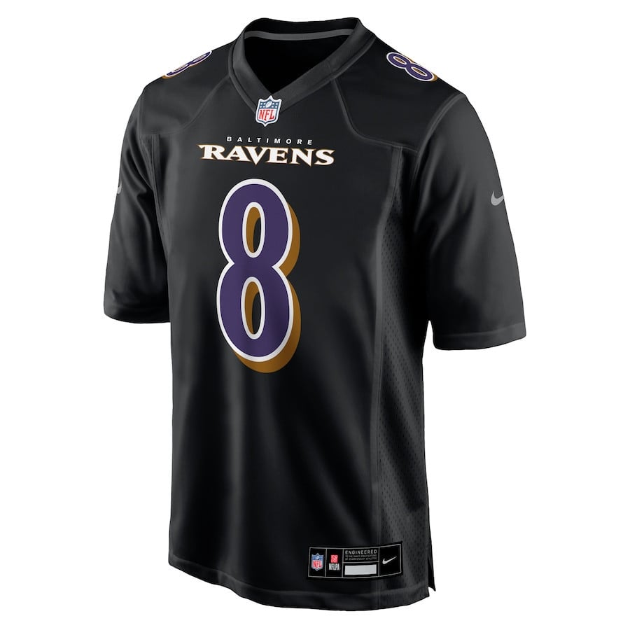 Lamar Jackson 8 Baltimore Ravens Fashion Game Jersey - Black football jersey product view 2