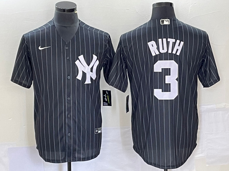 Men's New York Yankees Babe Ruth #3 Black Replica Player Jersey1 baseball jersey product view 1