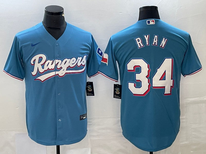 Men's Texas Rangers Nolan Ryan #34 Light Blue Replica Player Jersey1 baseball jersey product view 1