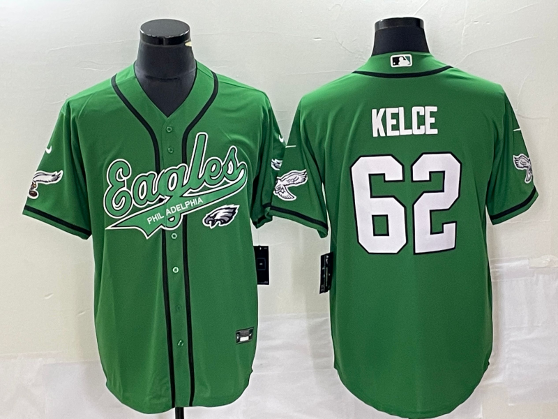 Men's Philadelphia Eagles Jason Kelce #62 Kelly Green Game Jersey1 Joint Edition football jersey product view 1