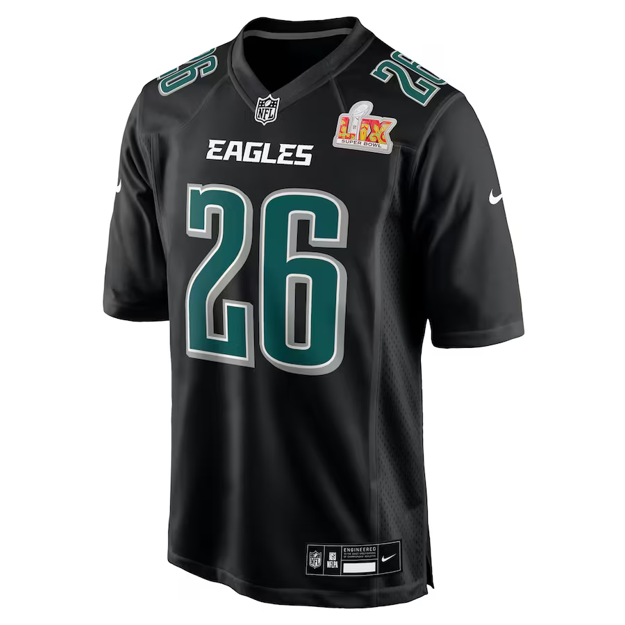Men's Philadelphia Eagles Saquon Barkley Nike Carbon Black Super Bowl LIX Fashion Game Player Jersey football jersey product view 2