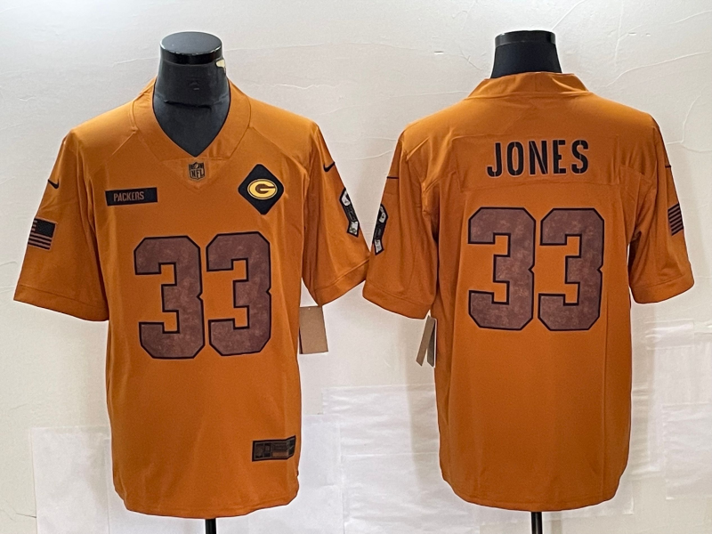 Men's Green Bay Packers Aaron Jones #33 Brown 2023 Salute To Service Retired Player Limited Jersey1 football jersey product view 1
