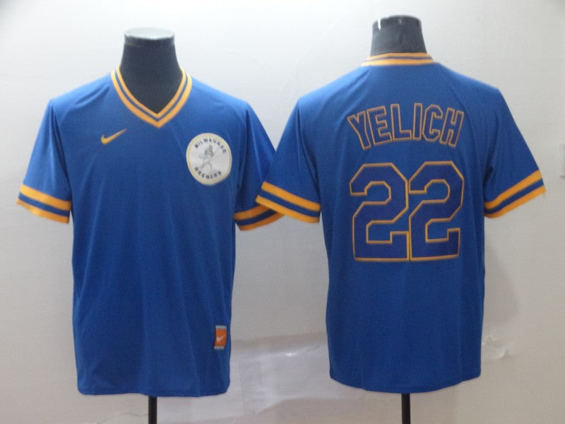 Men's Milwaukee Brewers Christian Yelich #22 MLB Blue Player Jersey1 baseball jersey product view 1