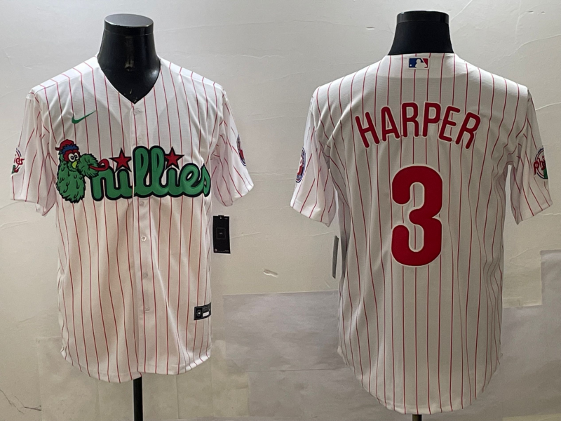 Men's Philadelphia Phillies Bryce Harper #3 White Replica Team Jersey1 baseball jersey product view 1