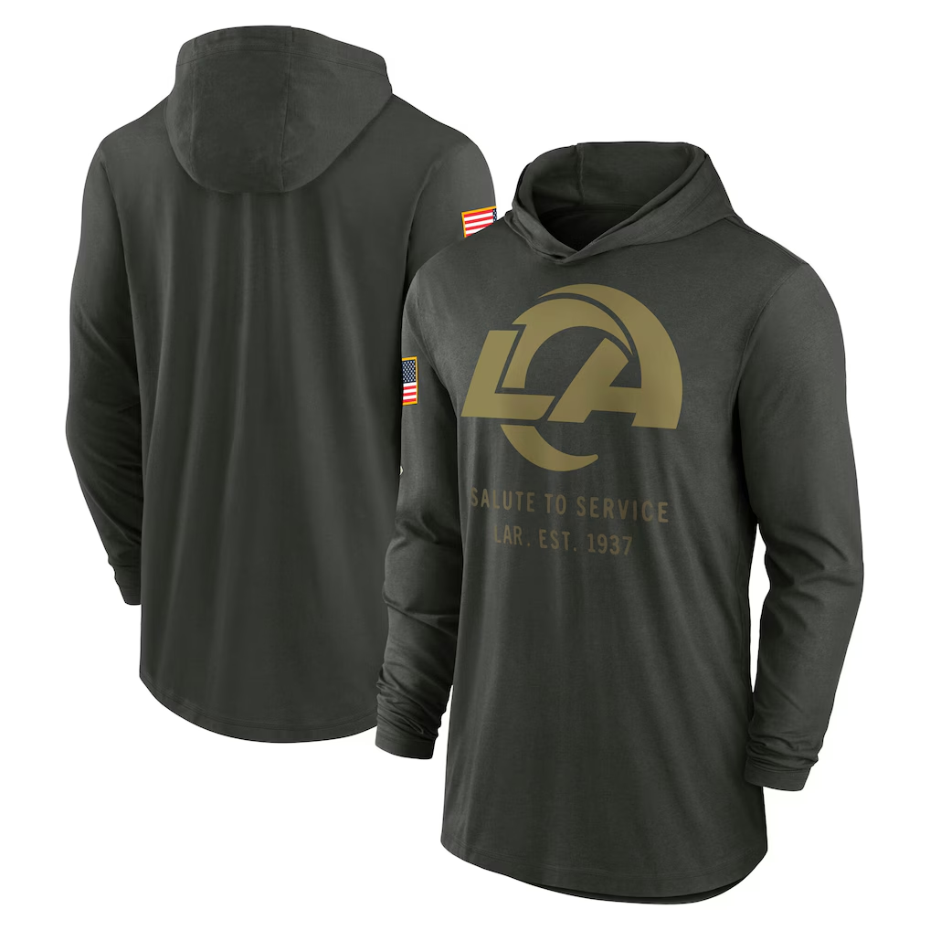 Men's Los Angeles Rams Forest Green 2025 Salute to Service Sideline Dri-FIT Lightweight Hooded Pullover football jersey product view 1