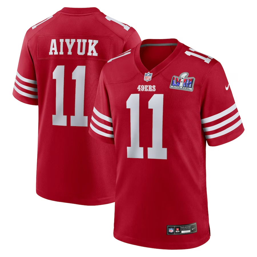 Men's San Francisco 49ers Brandon Aiyuk #11 Scarlet Super Bowl LVIII Game Jersey1 football jersey product view 1