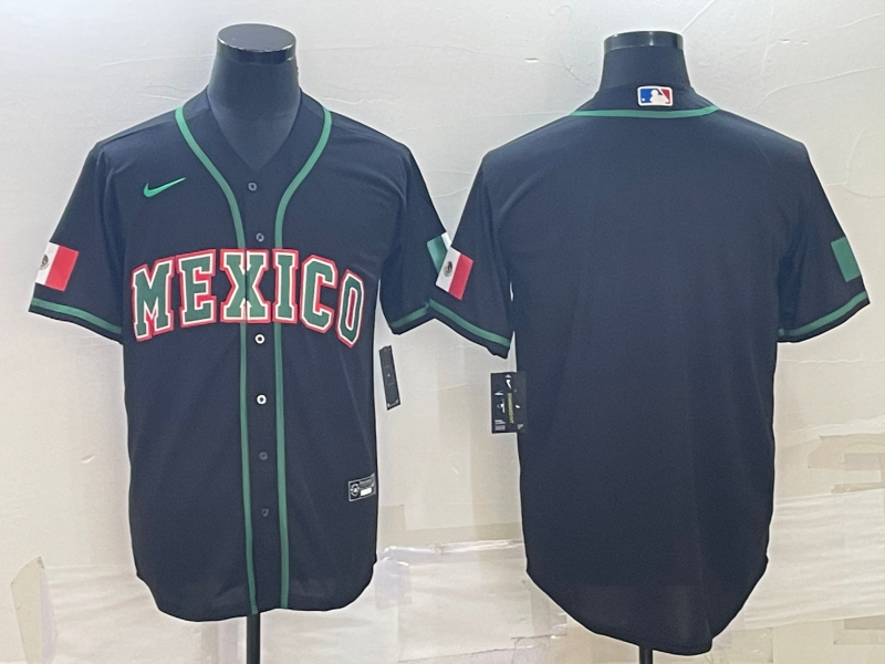Men's 2023 World Baseball Classic Mexico Black Blank Jersey1 baseball jersey product view 1