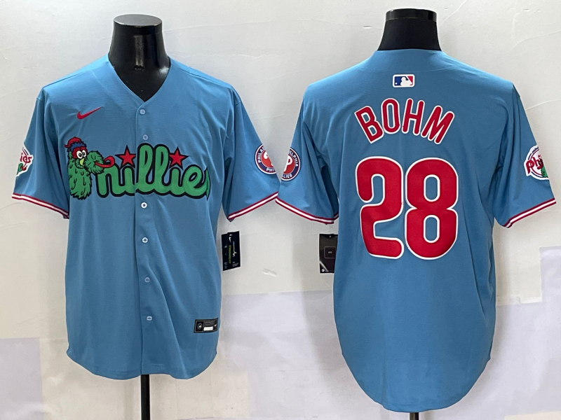 Men's Philadelphia Phillies Alec Bohm #28 Blue Player Jersey baseball jersey product view 1