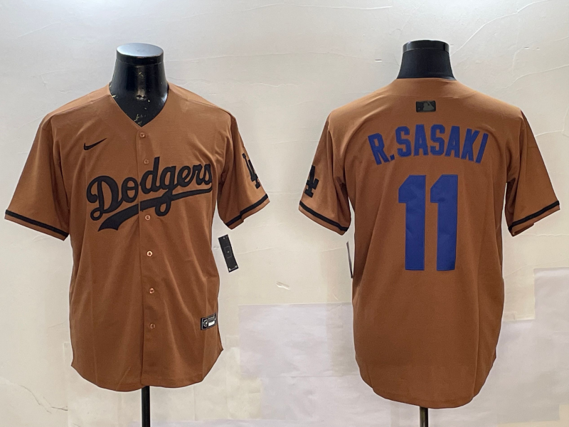 Men's Los Angeles Dodgers Roki Sasaki #11 Brown Game Player Jersey1 baseball jersey product view 1
