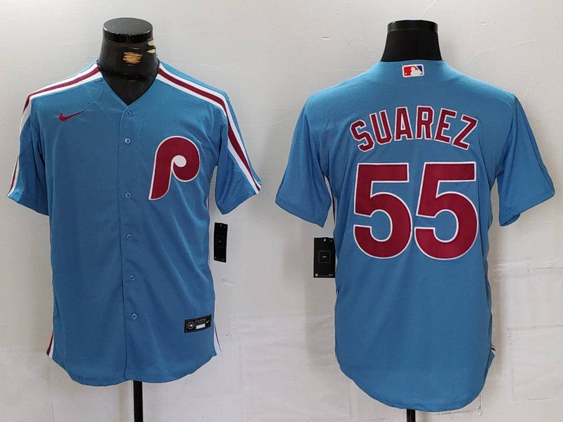 Men's Philadelphia Phillies Ranger Suarez #55 Light Blue Alternate Limited Jersey1 baseball jersey product view 1
