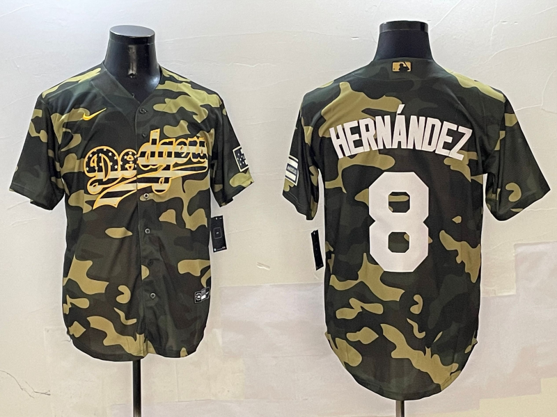 Men's Los Angeles Dodgers Enrique Hernandez #8 Camouflage Replica Player Jersey1 baseball jersey product view 1