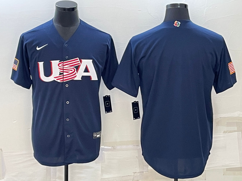 Men's 2023 World Baseball Classic USA Navy Blank Jersey1 baseball jersey product view 1