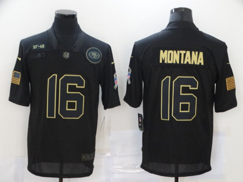 Men's San Francisco 49ers #16 Joe Montana Black Game Player Jersey1 football jersey product view 1