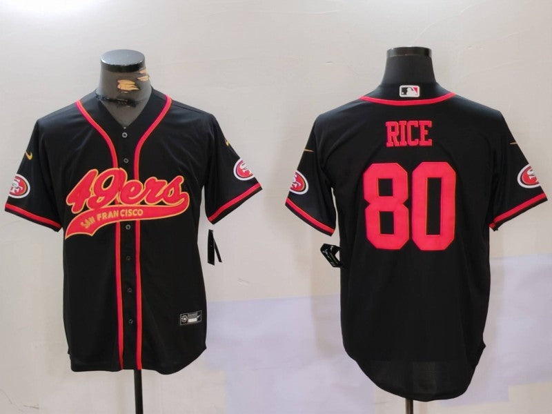 Men's San Francisco 49ers Jerry Rice #80 Black Replica Player Jersey1 football jersey product view 1