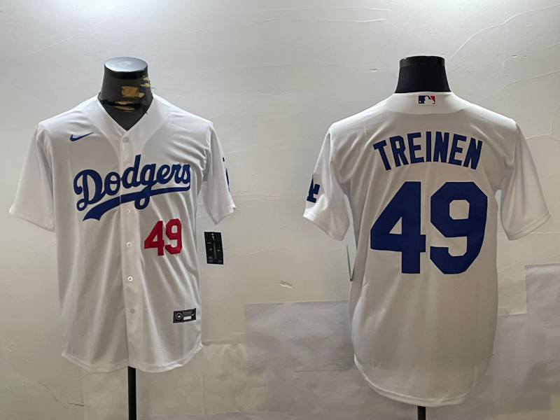 Men's Los Angeles Dodgers Blake Treinen #49 White Replica Player Jersey1 baseball jersey product view 1