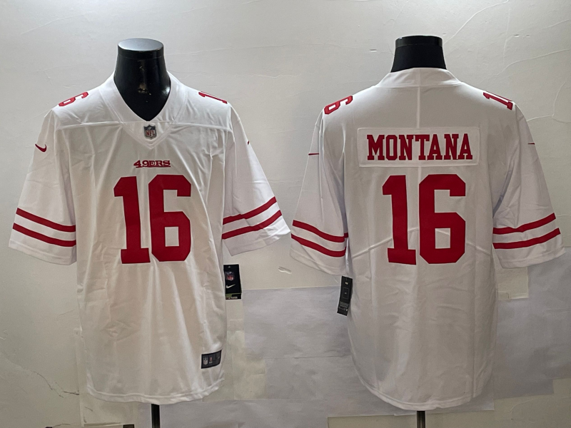Men's San Francisco 49ers Joe Montana #16 White Game Jersey1 football jersey product view 1
