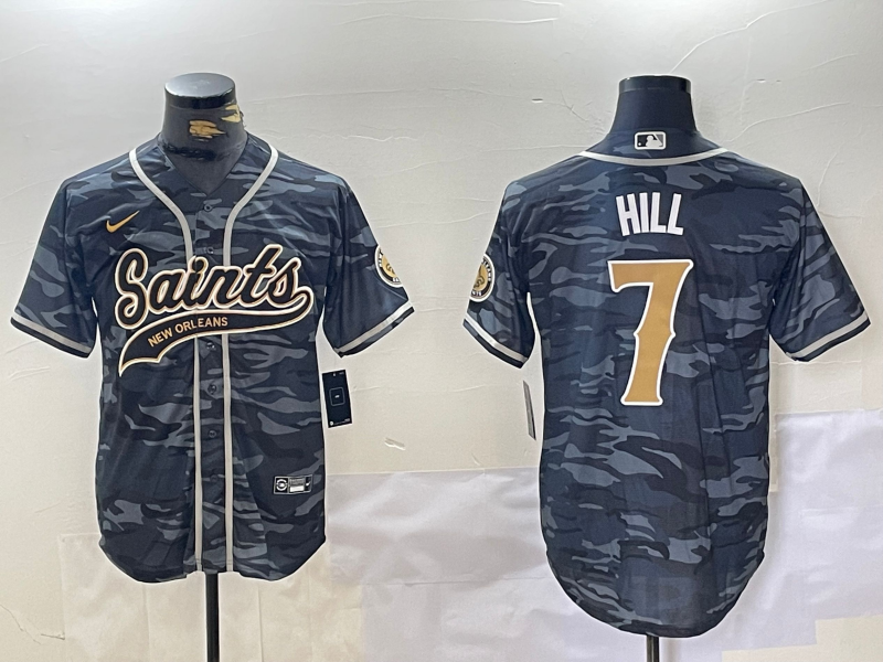 Men's New Orleans Saints Taysom Hill #7 Grey Camouflage Player Jersey1 football jersey product view 1