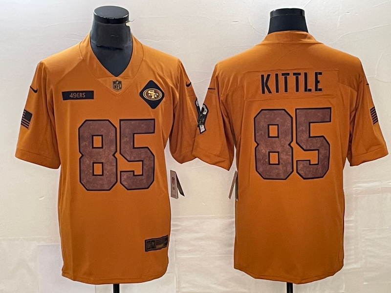 Men's San Francisco 49ers George Kittle #85 Brown 2023 Salute To Service Limited Jersey1 football jersey product view 1