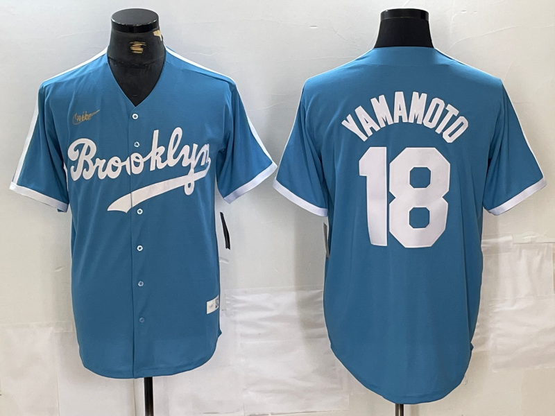 Men's Los Angeles Dodgers Yoshinobu Yamamoto #18 Light Blue Alternate Cooperstown Collection Player Jersey1 baseball jersey product view 1