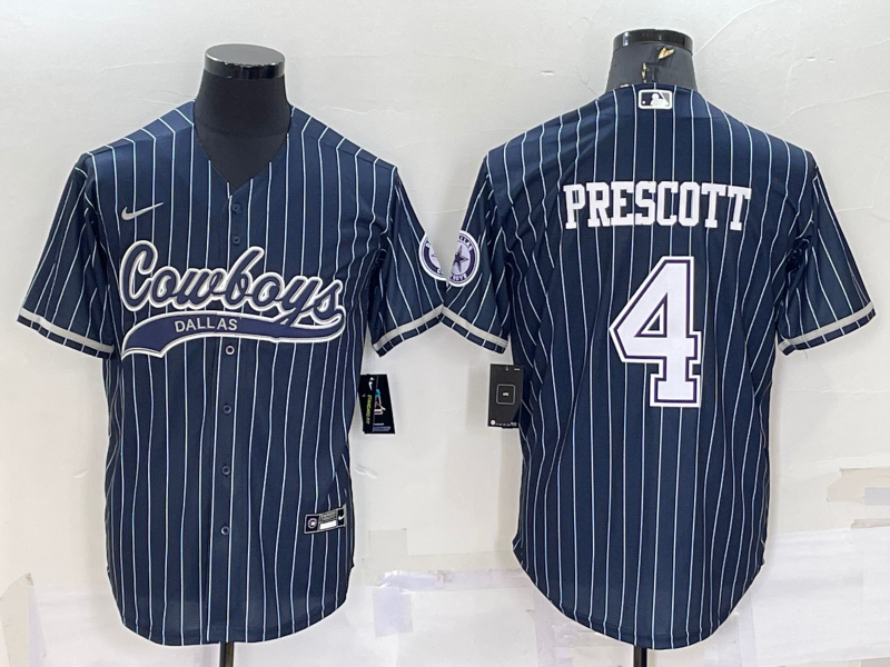 Men's Dallas Cowboys Dak Prescott #4 Navy Game Jersey1 Joint Edition football jersey product view 1