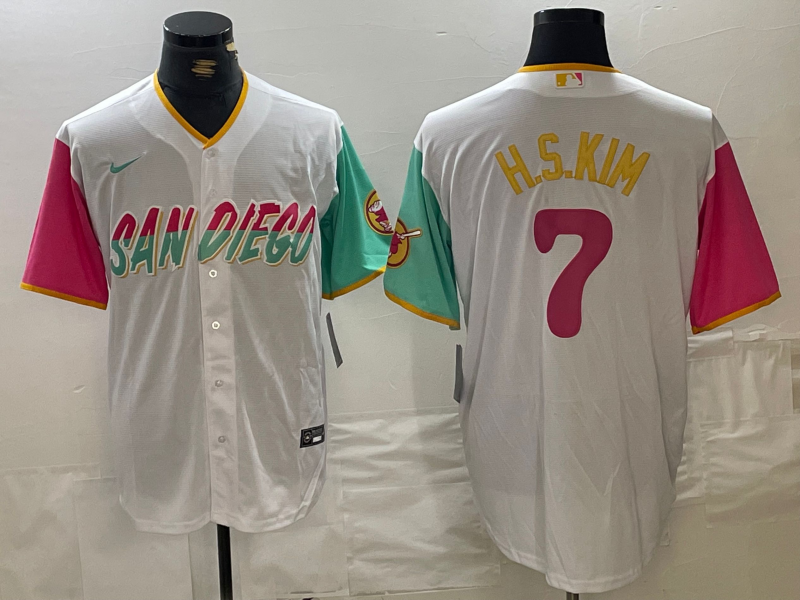 Men's San Diego Padres Ha-Seong Kim #7 White City Connect Replica Player Jersey1 baseball jersey product view 1