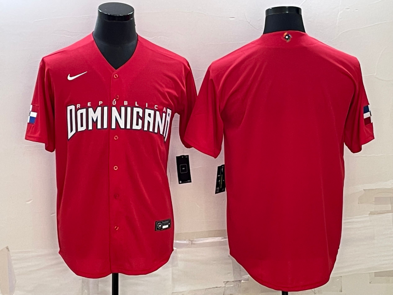 Men's 2023 World Baseball Classic Dominican Republic Red Blank Jersey1 baseball jersey product view 1