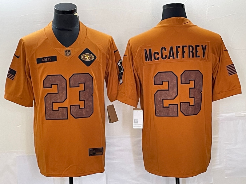 Men's San Francisco 49ers Christian McCaffrey #23 Brown 2023 Salute To Service Retired Player Limited Jersey1 football jersey product view 1