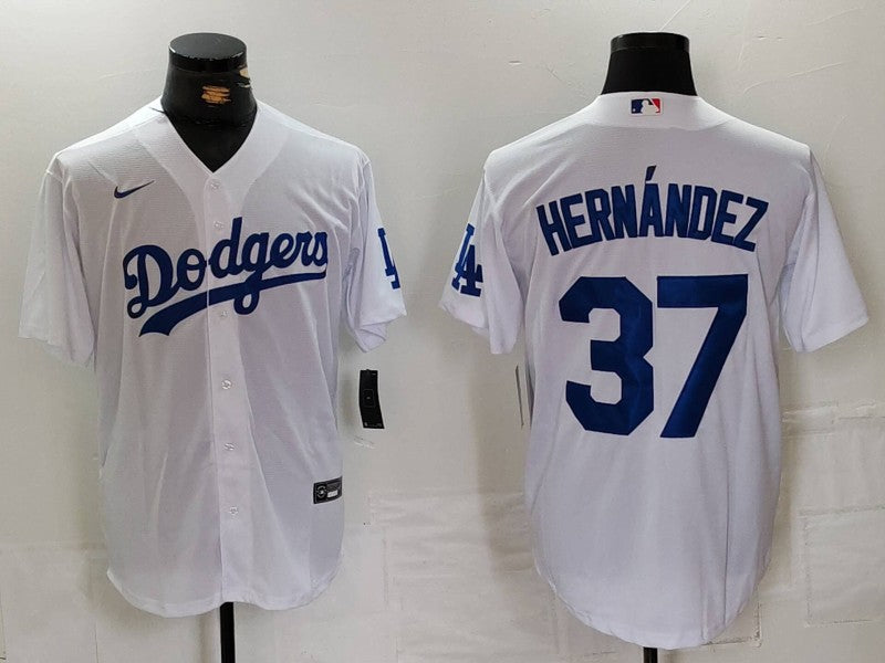 Men's Los Angeles Dodgers Teoscar Hernandez #37 White Home Replica Player Jersey1 baseball jersey product view 1