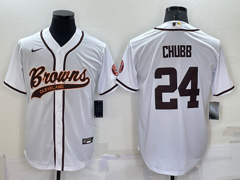 Men's Cleveland Browns Nick Chubb #24 White Game Jersey1 Joint Edition football jersey product view 1