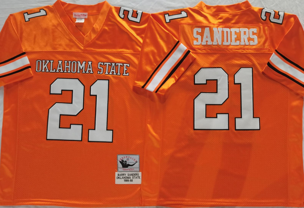 Men's Oklahoma State Cowboys Barry Sanders #21 Orange Player Game Jersey football jersey product view 1