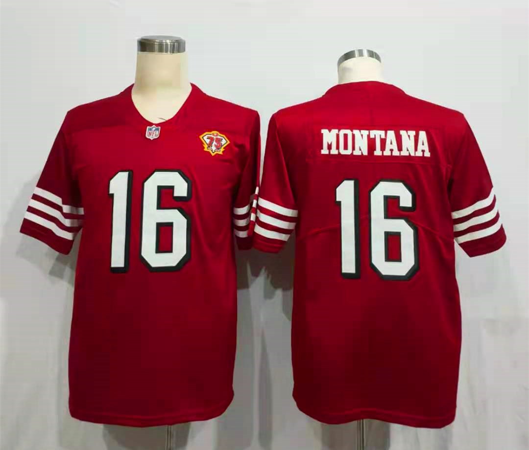Men's San Francisco 49ers Joe Montana Red 75th Anniversary Game Player Jersey1 football jersey product view 1