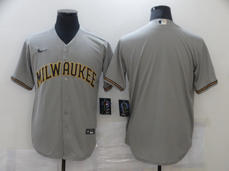 Men's Milwaukee Brewers Gray Replica Blank Jersey1 baseball jersey product view 1