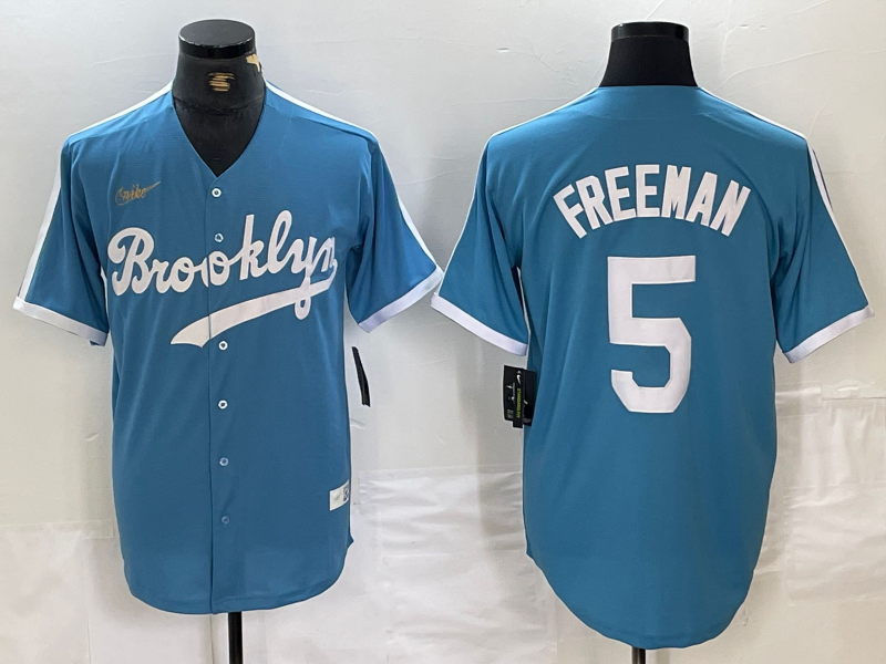 Men's Los Angeles Dodgers Freddie Freeman #5 Light Blue Alternate Cooperstown Collection Player Jersey1 baseball jersey product view 1