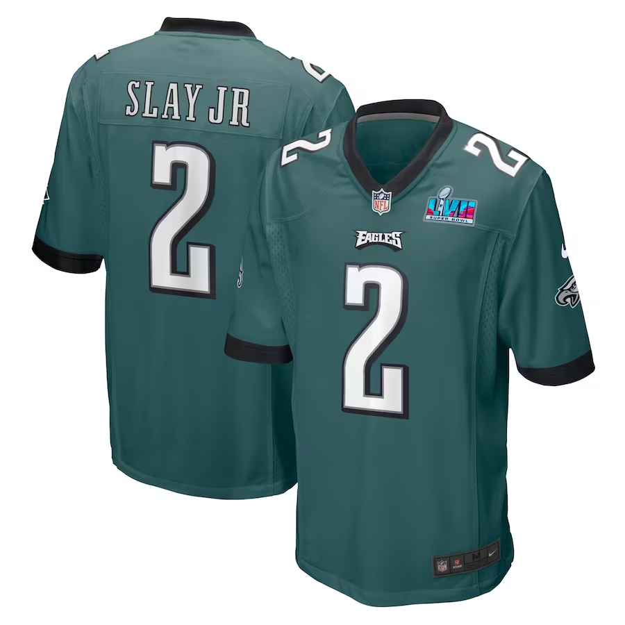 Men's Philadelphia Eagles Darius Slay Jr. #2 Midnight Green Super Bowl LVII Patch Game Jersey1 football jersey product view 1
