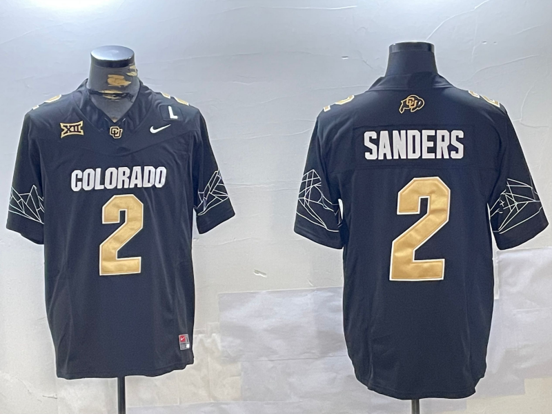Men's Colorado Buffaloes Shedeur Sanders #2 Black Football Game Jersey football jersey product view 1