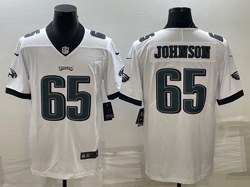 Men's Philadelphia Eagles Fred Johnson #65 White Game Jersey1 football jersey product view 1