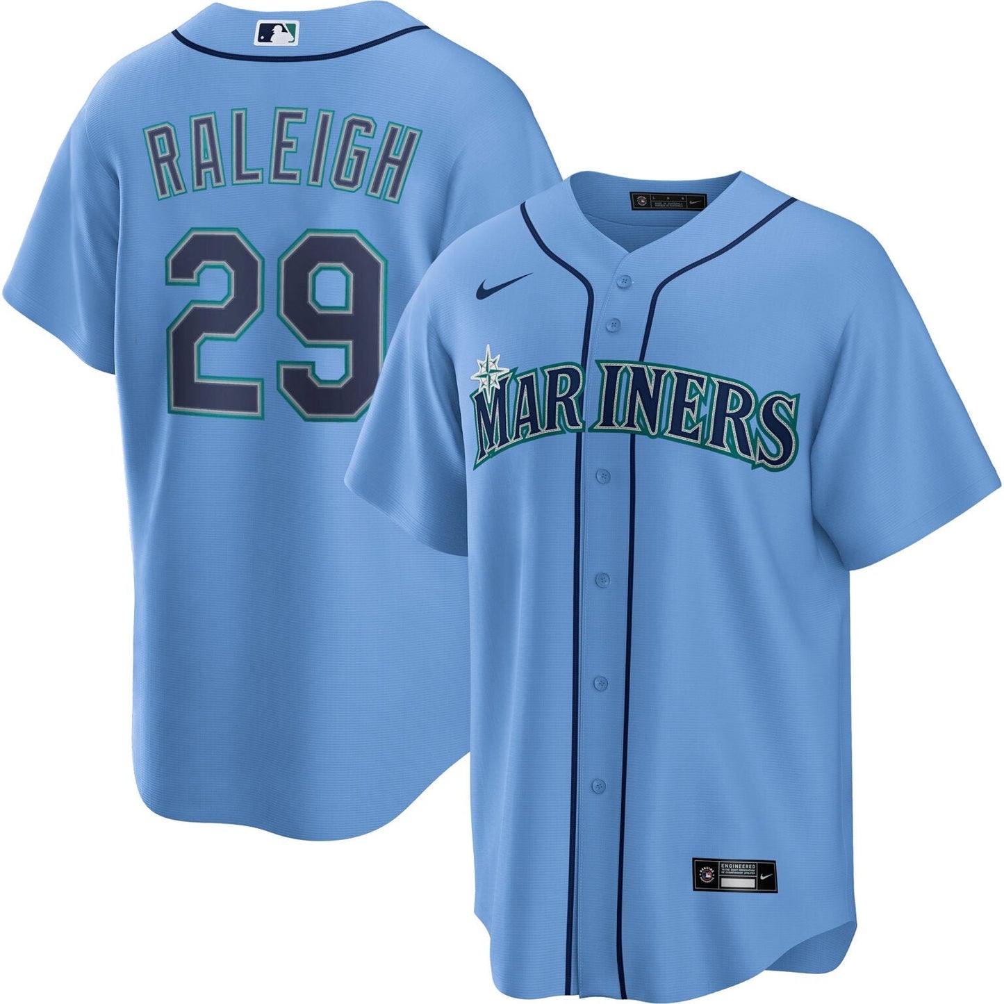 Cal Raleigh Seattle Mariners Alternate Jersey – Light Blue baseball jersey product view 1